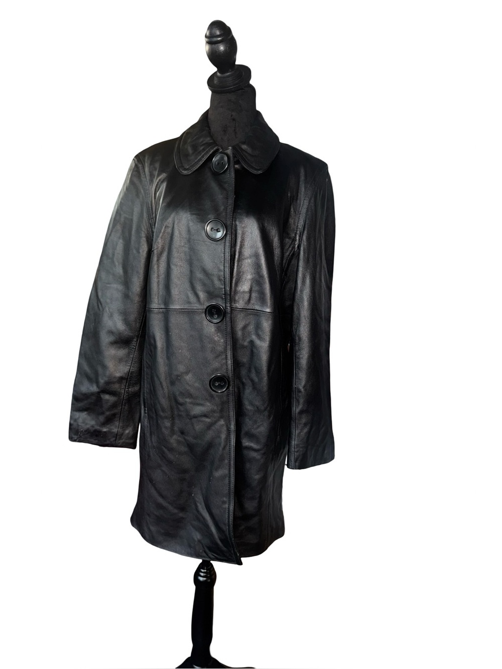 Colebrook & Co Womens Sz XL Black 100 % Leather Button Up Jacket Lined Vintage